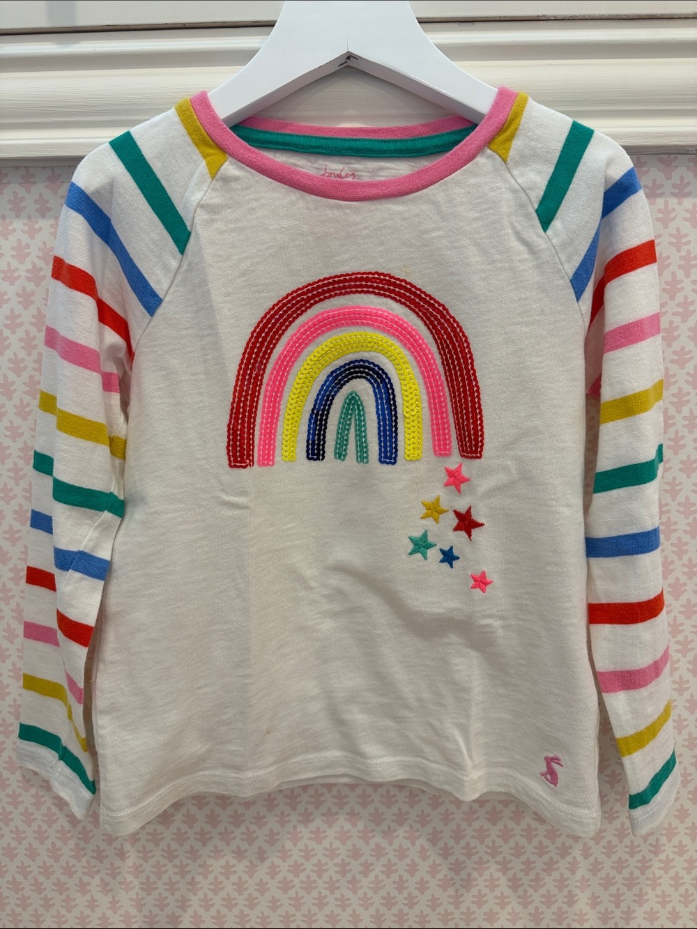 Joules Rainbow Sequins Long-Sleeve Tee with Multicolor Stripes